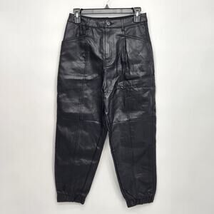 ZARA Black Faux Leather Jogger Pants Women's 2